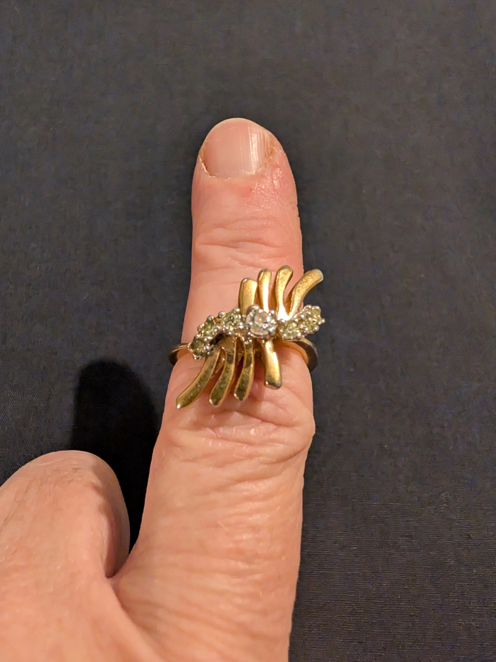 Vintage Gold-tone Crystal Cluster Cocktail Ring 18k HGE heavy Gold Electroplate
